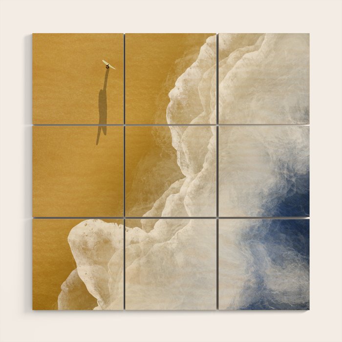 Surfer On The Beach From Above  Wood Wall Art Gallery Image 1
