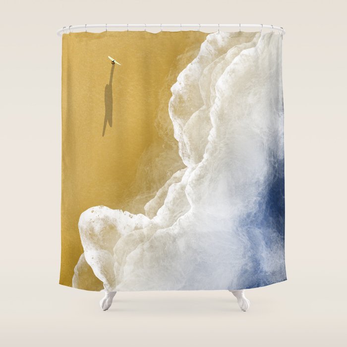 Surfer On The Beach From Above  Shower Curtain Gallery Image 1