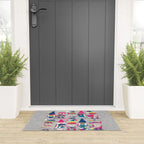 I gnome you // grey background little happy and lovely gnomes with rainbows fuchsia pink hearts Welcome Mat Gallery Image 3