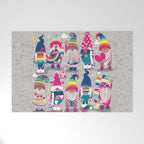 I gnome you // grey background little happy and lovely gnomes with rainbows fuchsia pink hearts Welcome Mat Gallery Image 1