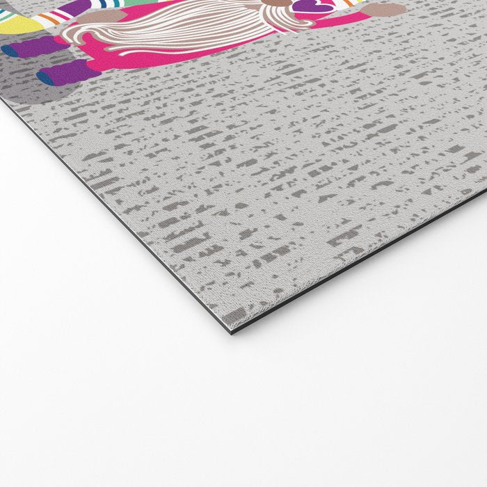 I gnome you // grey background little happy and lovely gnomes with rainbows fuchsia pink hearts Welcome Mat Gallery Image 2