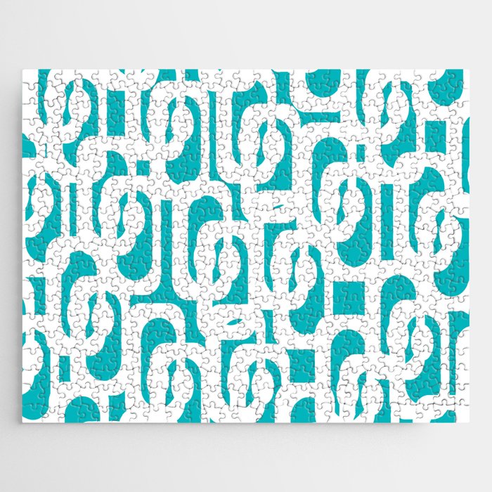 Mid-century Modern Abstract Turquoise and White Loop Pattern Jigsaw Puzzle Gallery Image 1
