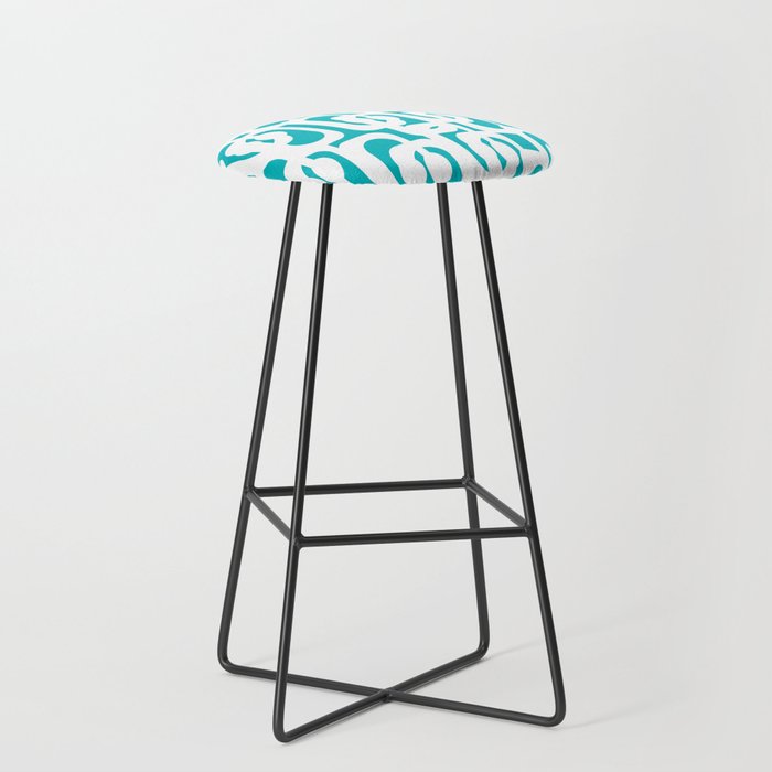 Mid-century Modern Abstract Turquoise and White Loop Pattern Stool Gallery Image 1
