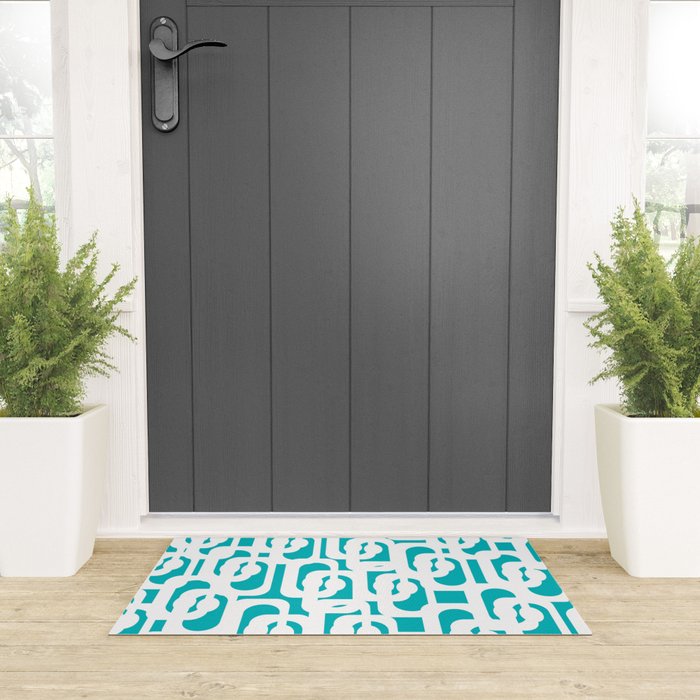 Mid-century Modern Abstract Turquoise and White Loop Pattern Welcome Mat Gallery Image 3