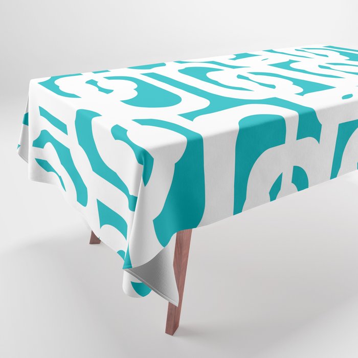 Mid-century Modern Abstract Turquoise and White Loop Pattern Tablecloth Gallery Image 1