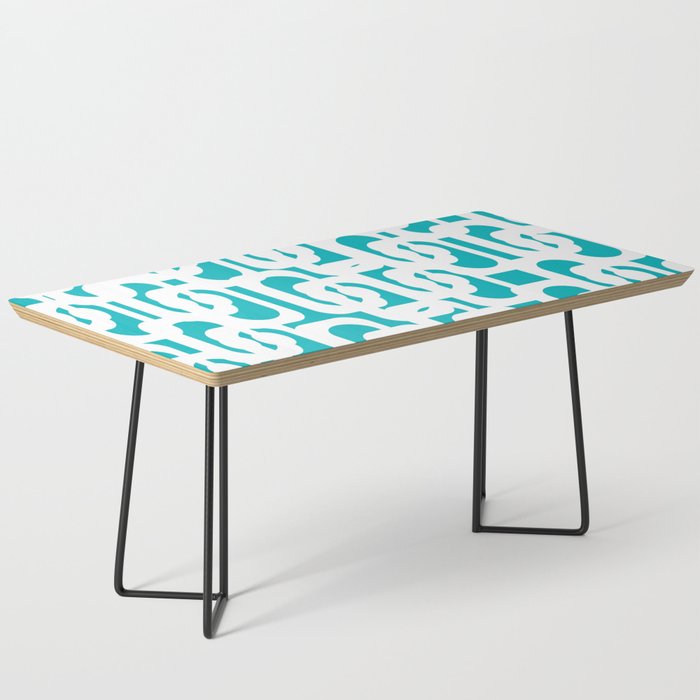 Mid-century Modern Abstract Turquoise and White Loop Pattern Coffee Table Gallery Image 1