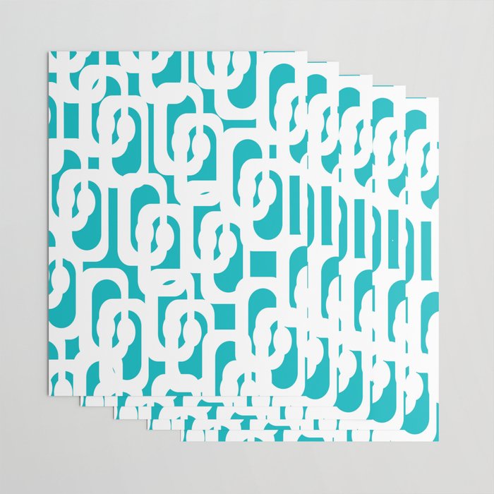 Mid-century Modern Abstract Turquoise and White Loop Pattern Wrapping Paper Gallery Image 3