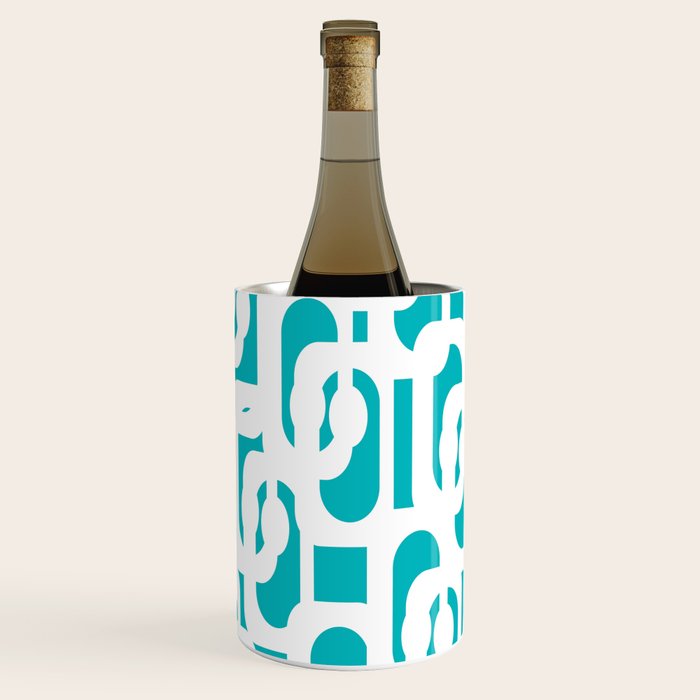 Mid-century Modern Abstract Turquoise and White Loop Pattern Wine Chiller Gallery Image 3