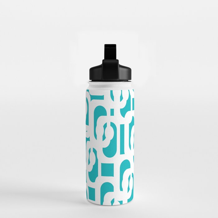 Mid-century Modern Abstract Turquoise and White Loop Pattern Water Bottle Gallery Image 2