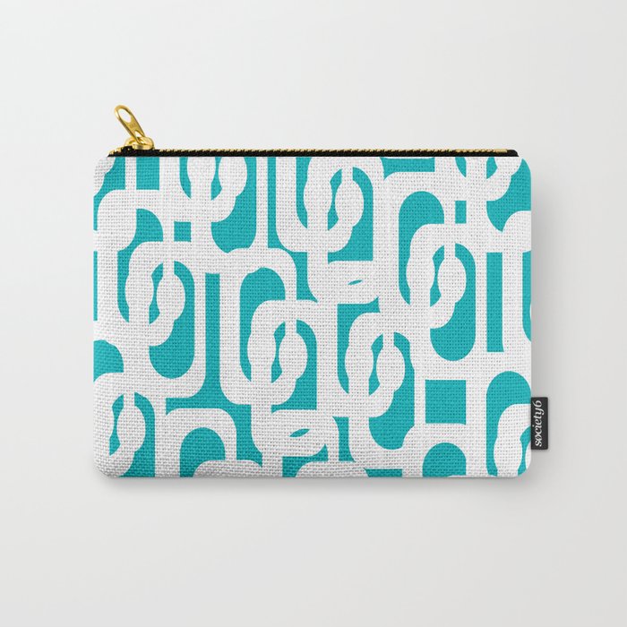 Mid-century Modern Abstract Turquoise and White Loop Pattern Carry All Pouch Gallery Image 1