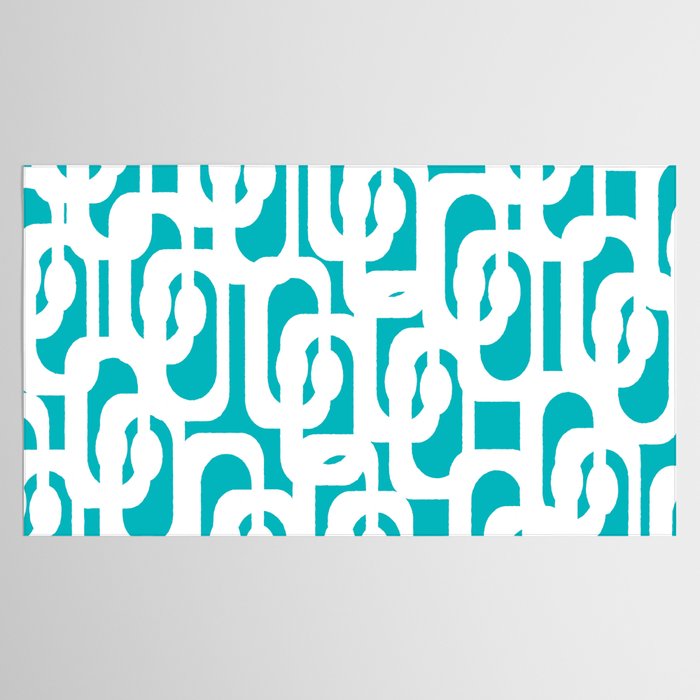 Mid-century Modern Abstract Turquoise and White Loop Pattern Tablecloth Gallery Image 2