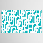 Mid-century Modern Abstract Turquoise and White Loop Pattern Tablecloth Gallery Image 2