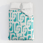 Mid-century Modern Abstract Turquoise and White Loop Pattern Comforter Gallery Image 6