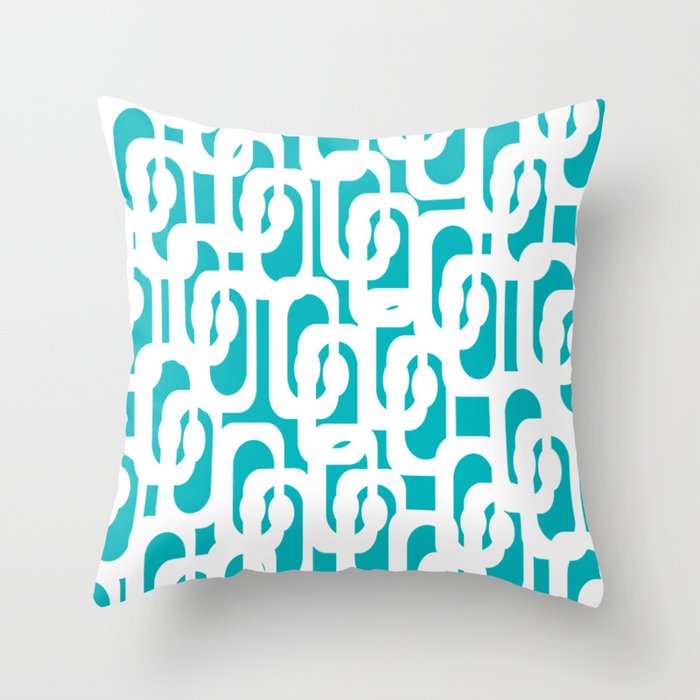 Mid-century Modern Abstract Turquoise and White Loop Pattern Throw Pillow Gallery Image 6