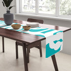 Mid-century Modern Abstract Turquoise and White Loop Pattern Table Runner Gallery Image 2
