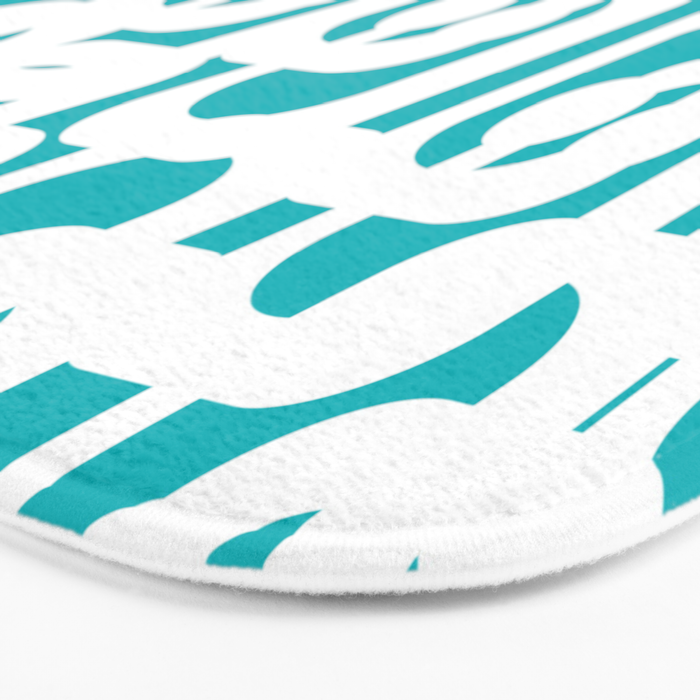 Mid-century Modern Abstract Turquoise and White Loop Pattern Bath Mat Gallery Image 3