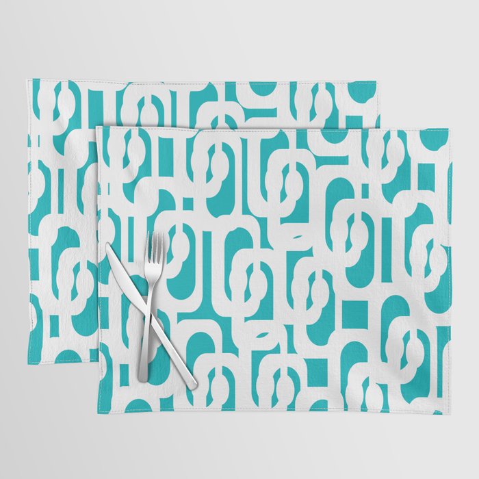 Mid-century Modern Abstract Turquoise and White Loop Pattern Placemat Gallery Image 1