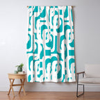 Mid-century Modern Abstract Turquoise and White Loop Pattern Window Curtain Gallery Image 5