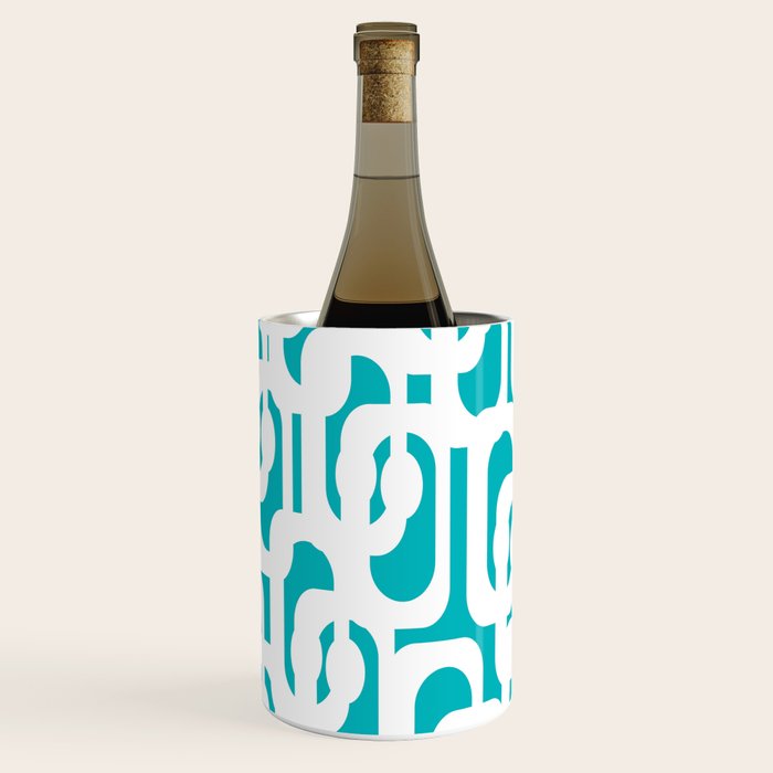 Mid-century Modern Abstract Turquoise and White Loop Pattern Wine Chiller Gallery Image 2