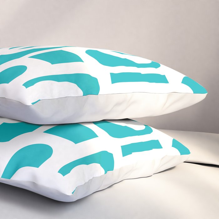 Mid-century Modern Abstract Turquoise and White Loop Pattern Pillow Sham Gallery Image 3