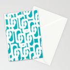 Mid-century Modern Abstract Turquoise and White Loop Pattern Stationery Card Gallery Image 2