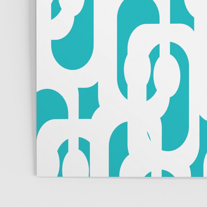 Mid-century Modern Abstract Turquoise and White Loop Pattern Poster Gallery Image 3