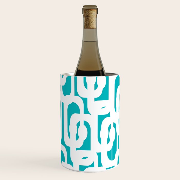 Mid-century Modern Abstract Turquoise and White Loop Pattern Wine Chiller Gallery Image 1