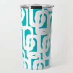 Mid-century Modern Abstract Turquoise and White Loop Pattern Travel Mug Gallery Image 1