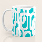 Mid-century Modern Abstract Turquoise and White Loop Pattern Coffee Mug Gallery Image 3