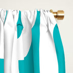 Mid-century Modern Abstract Turquoise and White Loop Pattern Window Curtain Gallery Image 2