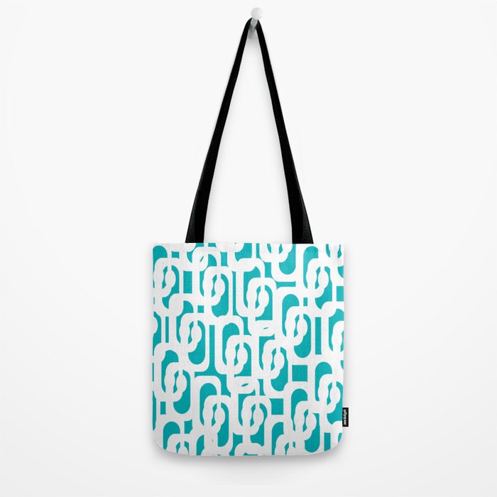 Mid-century Modern Abstract Turquoise and White Loop Pattern Tote Bag Gallery Image 2
