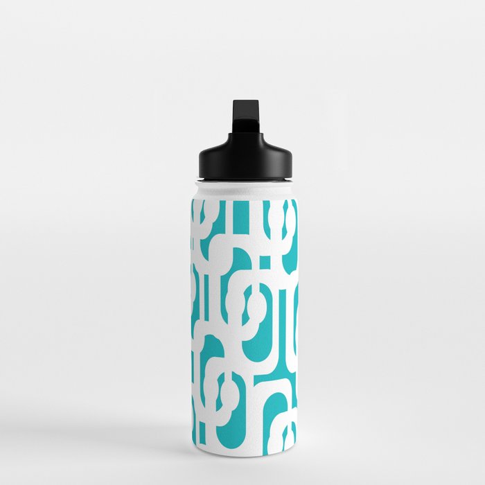 Mid-century Modern Abstract Turquoise and White Loop Pattern Water Bottle Gallery Image 3