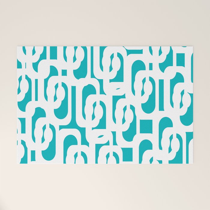 Mid-century Modern Abstract Turquoise and White Loop Pattern Welcome Mat Gallery Image 1