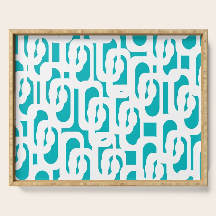 Mid-century Modern Abstract Turquoise and White Loop Pattern Serving Tray Gallery Image 1