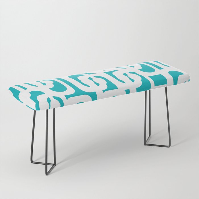 Mid-century Modern Abstract Turquoise and White Loop Pattern Bench Gallery Image 1