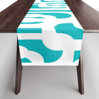 Mid-century Modern Abstract Turquoise and White Loop Pattern Table Runner Gallery Image 1