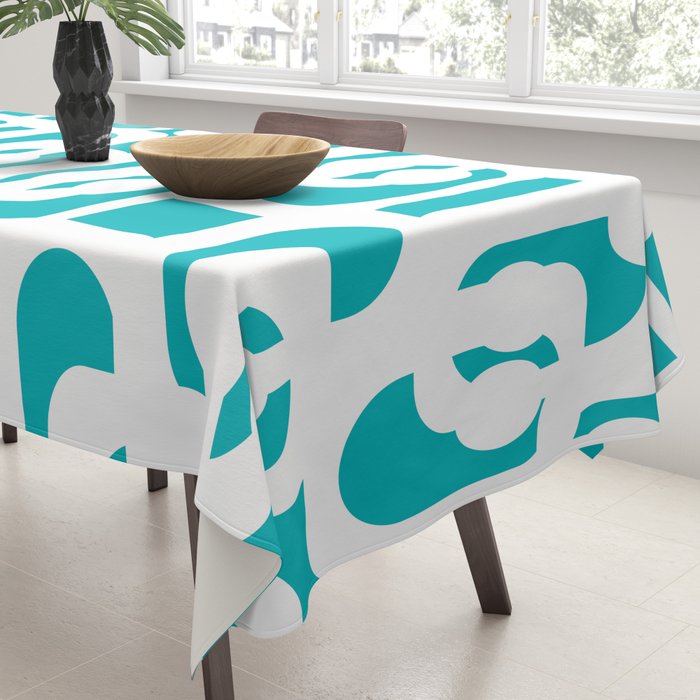 Mid-century Modern Abstract Turquoise and White Loop Pattern Tablecloth Gallery Image 3