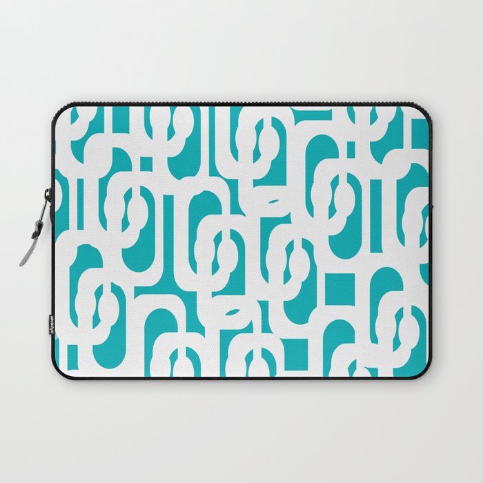 Mid-century Modern Abstract Turquoise and White Loop Pattern Laptop Sleeve Gallery Image 1