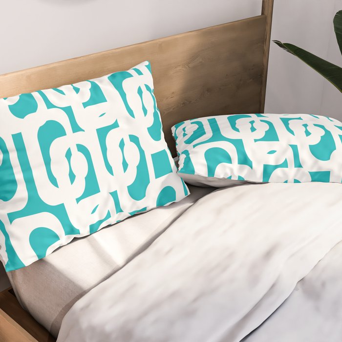 Mid-century Modern Abstract Turquoise and White Loop Pattern Pillow Sham Gallery Image 2