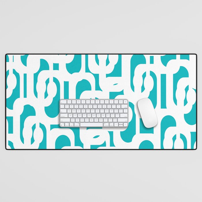 Mid-century Modern Abstract Turquoise and White Loop Pattern Desk Mat Gallery Image 1