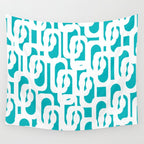 Mid-century Modern Abstract Turquoise and White Loop Pattern Wall Tapestry Gallery Image 4
