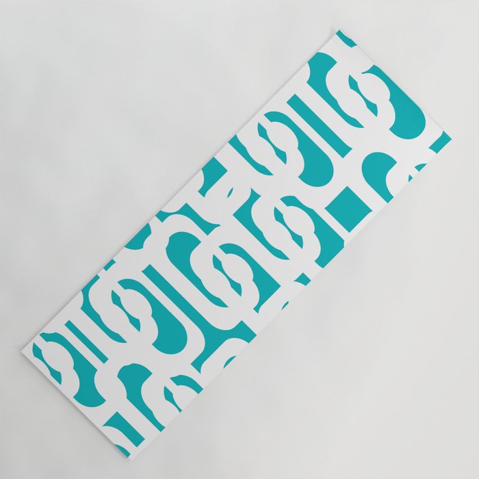 Mid-century Modern Abstract Turquoise and White Loop Pattern Yoga Mat Gallery Image 1