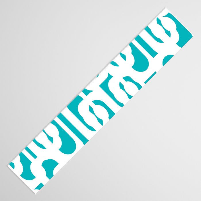Mid-century Modern Abstract Turquoise and White Loop Pattern Table Runner Gallery Image 3