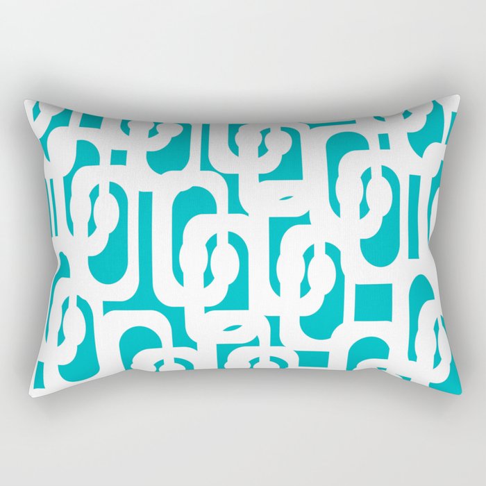 Mid-century Modern Abstract Turquoise and White Loop Pattern Rectangular Pillow Gallery Image 1