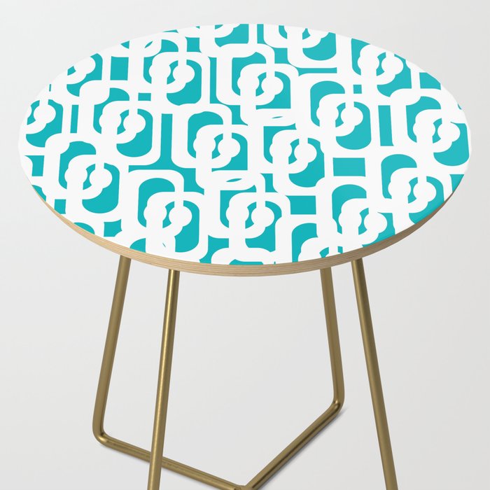 Mid-century Modern Abstract Turquoise and White Loop Pattern Side Table Gallery Image 2