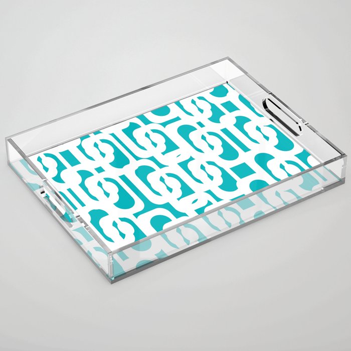Mid-century Modern Abstract Turquoise and White Loop Pattern Acrylic Tray Gallery Image 1