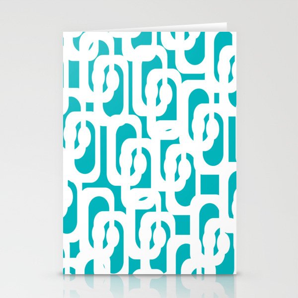 Mid-century Modern Abstract Turquoise and White Loop Pattern Stationery Card Gallery Image 2