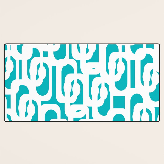 Mid-century Modern Abstract Turquoise and White Loop Pattern Desk Mat Gallery Image 3