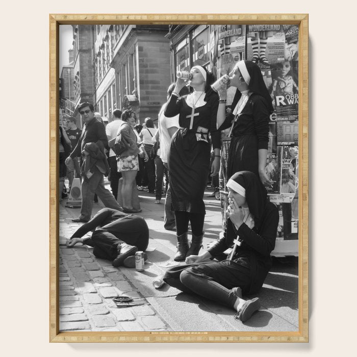 Nuns Photography Rebellious Nuns Drinking and Smoking Poster | Smoking Nuns Vintage Photo -Smoking Serving Tray Gallery Image 1