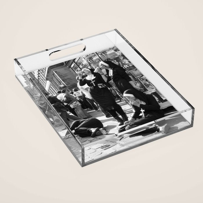 Nuns Photography Rebellious Nuns Drinking and Smoking Poster | Smoking Nuns Vintage Photo -Smoking Acrylic Tray Gallery Image 1